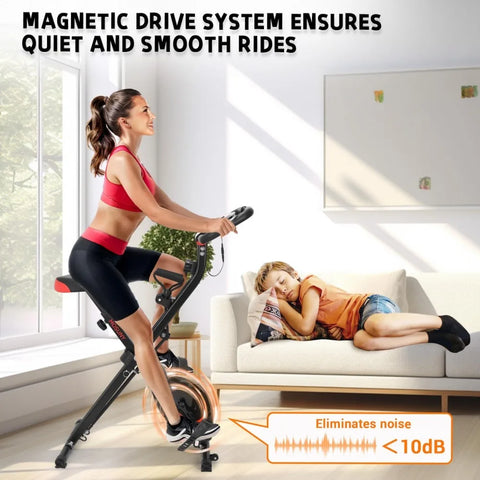 Folding Exercise Bike,Stationary Bikes For Home With 10DB Super-Silent,Foldable Exercise Bike With Adjustable MagneticResistance