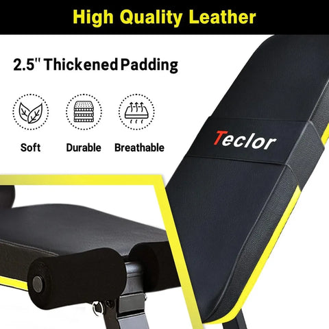 Teclor Adjustable Weight Bench, Foldable Workout Benches for Home Gym, 10 Backrest Position Exercise Bench for Strength