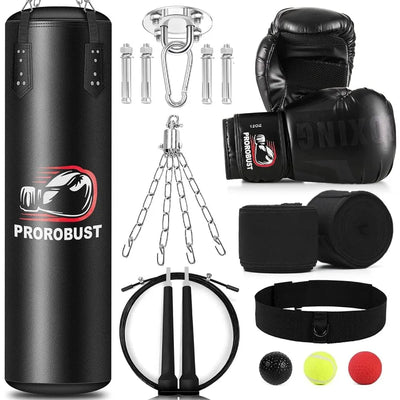 Prorobust Punching Bag for Adults, 4ft PU Heavy Boxing Bag Set with 12OZ Gloves for MMA Kickboxing Boxing Karate Home Gym