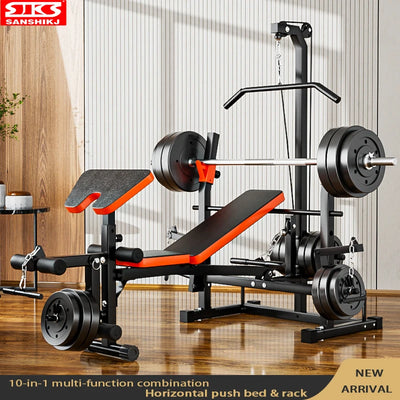 Household Barbell Bench Press Bed, Fitness, High Pull Rowing, Bird Stool, Folding Weight Lifting Bed, Multi-function